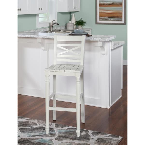 Primark 30.25 in. White High Back Wood Bar Stool with Wood Seat