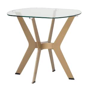 Archtech 23.5 in. Gold Modern Round End Table with Metal Frame and Tempered Glass