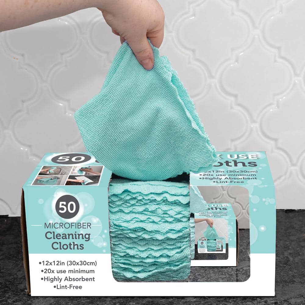 Mint Microfiber 12x12 Inch Cleaning Cloths 50-Pack