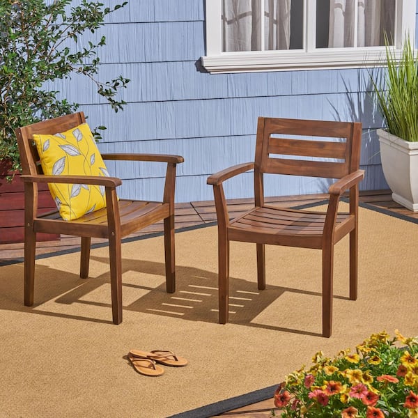 Unbranded Dining Chairs Set of 2, Acacia Wood Patio Armchairs for Backyard, Poolside, Garden,Dark Brown, Durable Outdoor Furniture