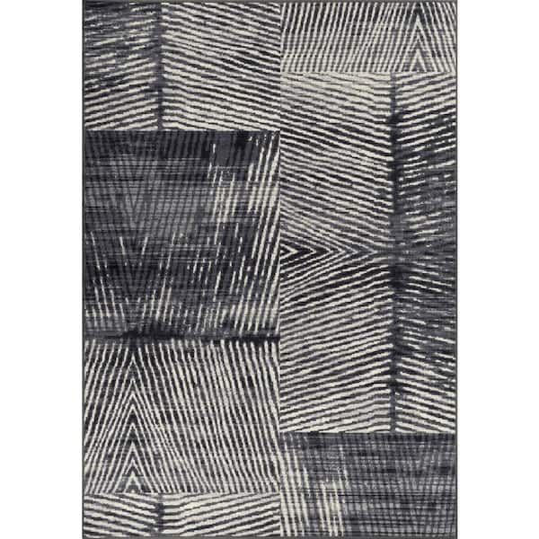 World Rug Gallery Geometric Stripe Gray 7 ft. 10 in. x 10 ft. Distressed Non Slip Area Rug