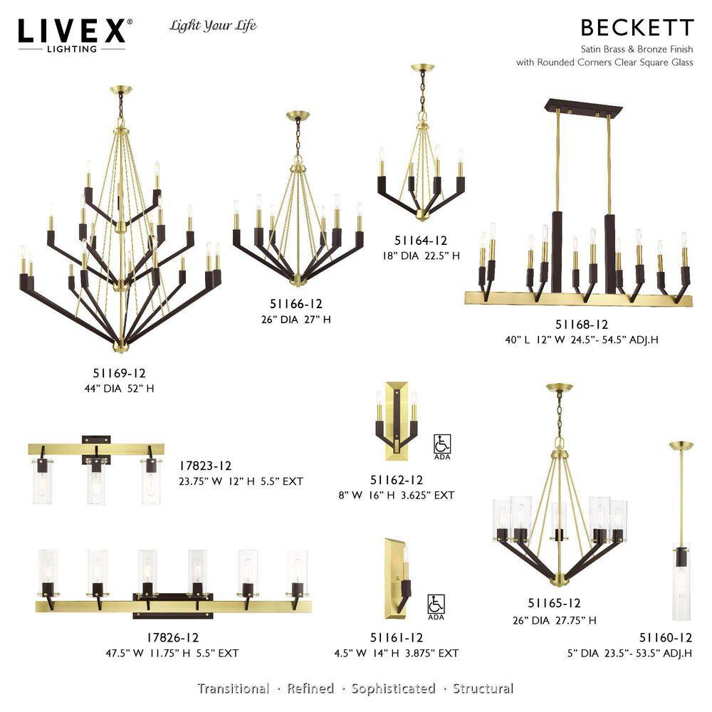 Satin Brass and Bronze 5-Light Mid-Century Modern Chandelier