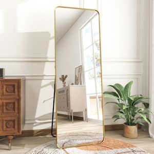 20 in. W x 64 in. H Rectangular Modern Gold Aluminum Alloy Framed Rounded Full Length Mirror Standing Floor Mirror