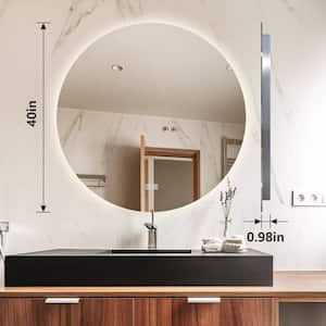 40 in. W x 40 in. H Round Frameless LED Light with 3-Color and Anti-Fog Wall Mounted Bathroom Vanity Mirror