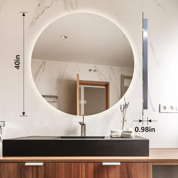 40 in. W x 40 in. H Round Frameless LED Light with 3-Color and Anti-Fog Wall Mounted Bathroom Vanity Mirror