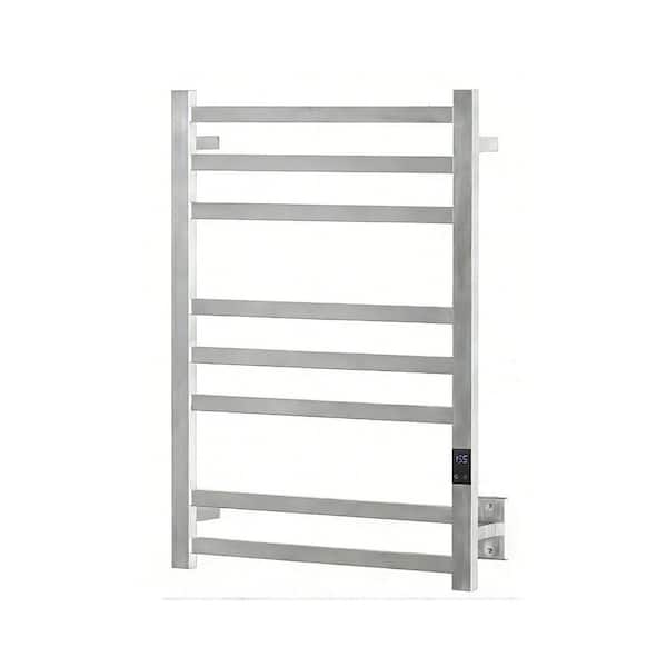 8-Bar Electric Heated Towel Warmer in Brushed 304 Stainless Steel, Fast Heating with Auto Shut-Off Timer