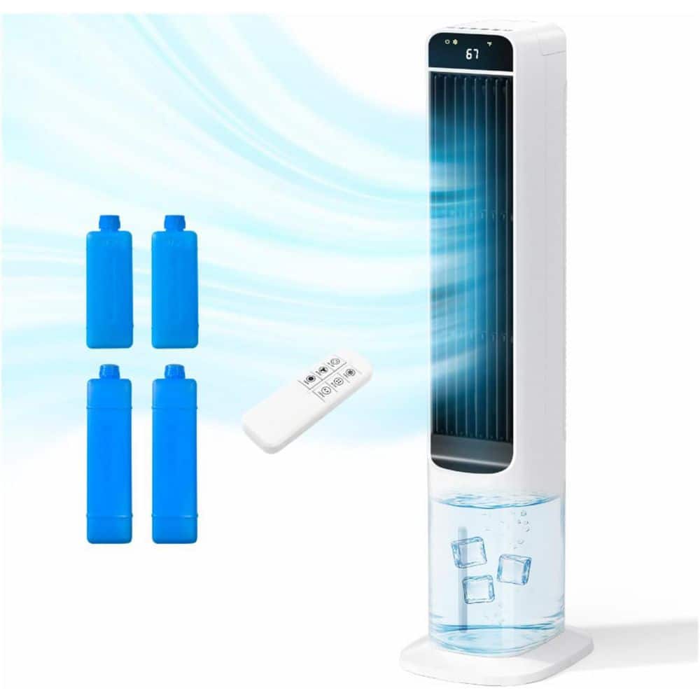 41 in. 3-Speeds Tower Fan-Portable Evaporative Air Cooler in white