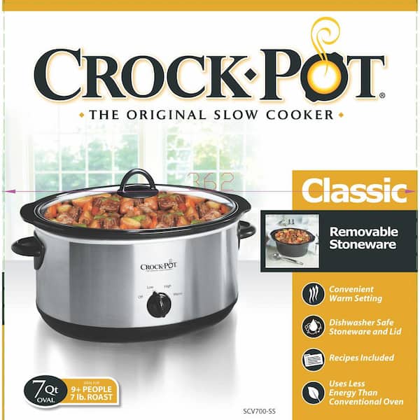 7 Qt. Oval Stainless Steel Slow Cooker with Glass Lid 7 Qt. Oval Stainless Steel Slow Cooker with Glass Lid