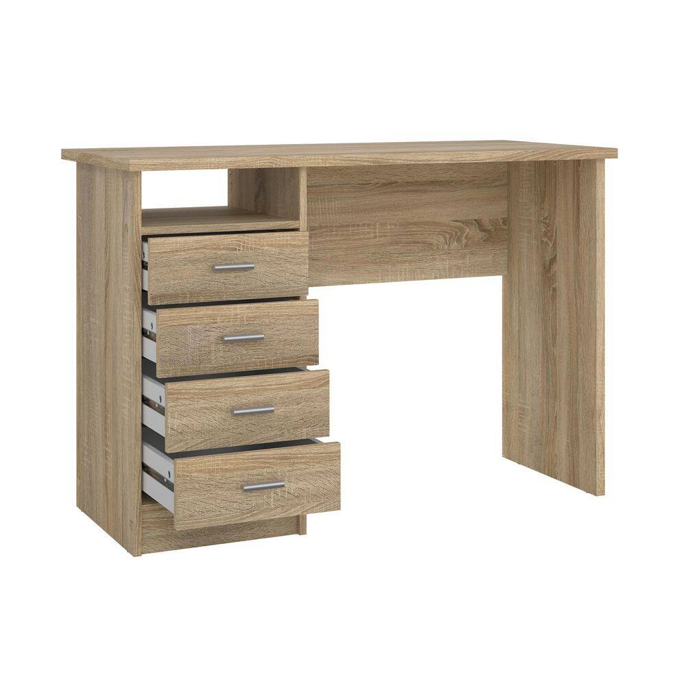 Scandinavian Oak Structure Desk with 4 Drawers and Open Shelf