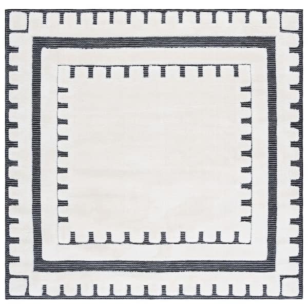 Celebrity 7 ft. x 7 ft. Ivory/Black Dashed Border Square Area Rug