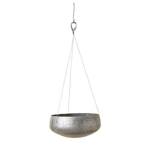 11.25 in. Silver and Gold Round Galvanized Metal Hanging Baskets Planter
