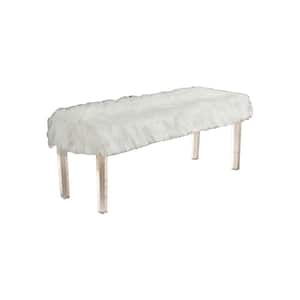 Ina 48 in. White Faux Fur Accent Bedroom Bench