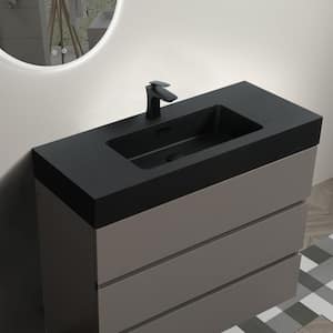 36 in. Single Sink Freestanding Gray Bath Vanity with Black Solid Surface Top Unassembled without Drain and Faucet