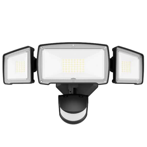 EKIEUDL 38-Watt Equivalent 4200 Lumen 180° Black Motion Detection Outdoor Integrated LED Flood Light for Yard (1-Pack)