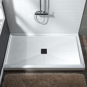 Krasik 60 in. L x 30 in. W Alcove Solid Surface Shower Pan Base with Center Drain in White with Oil Rubbed Bronze Cover