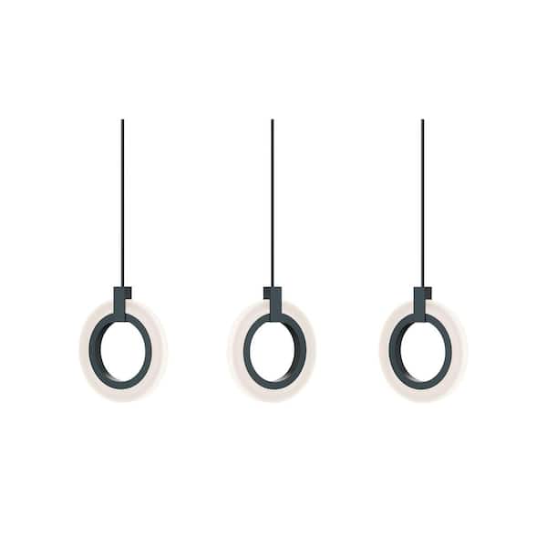 Halo 18-Watt 3-Light Integrated LED Pendant Light Black with White Acrylic Shade