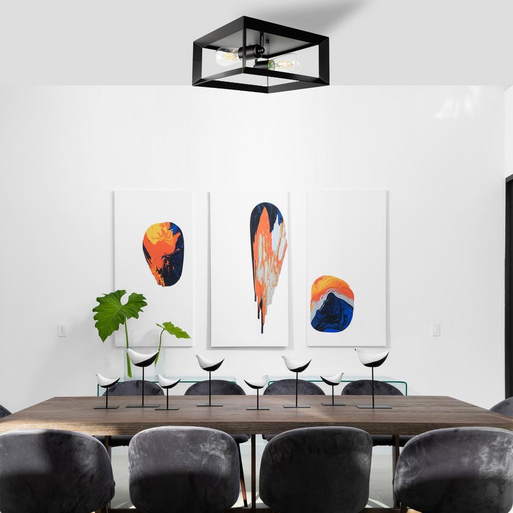 Matte Black 2-Light Modern Flush Mount Ceiling Fixture
