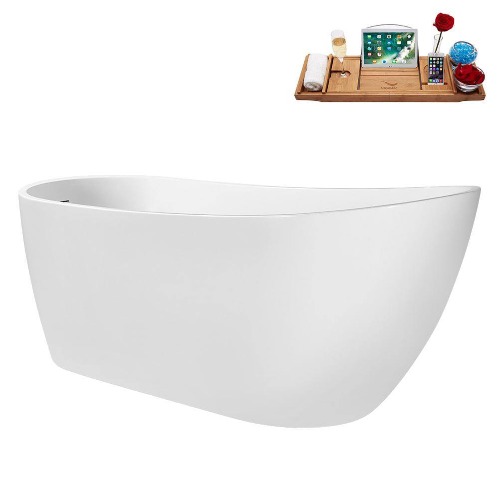 67" Glossy White Acrylic Freestanding Soaking Tub with Tray