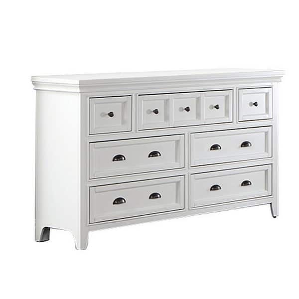 Benjara White and Black 7-Drawer 56 in. Wide Dresser Without Mirror