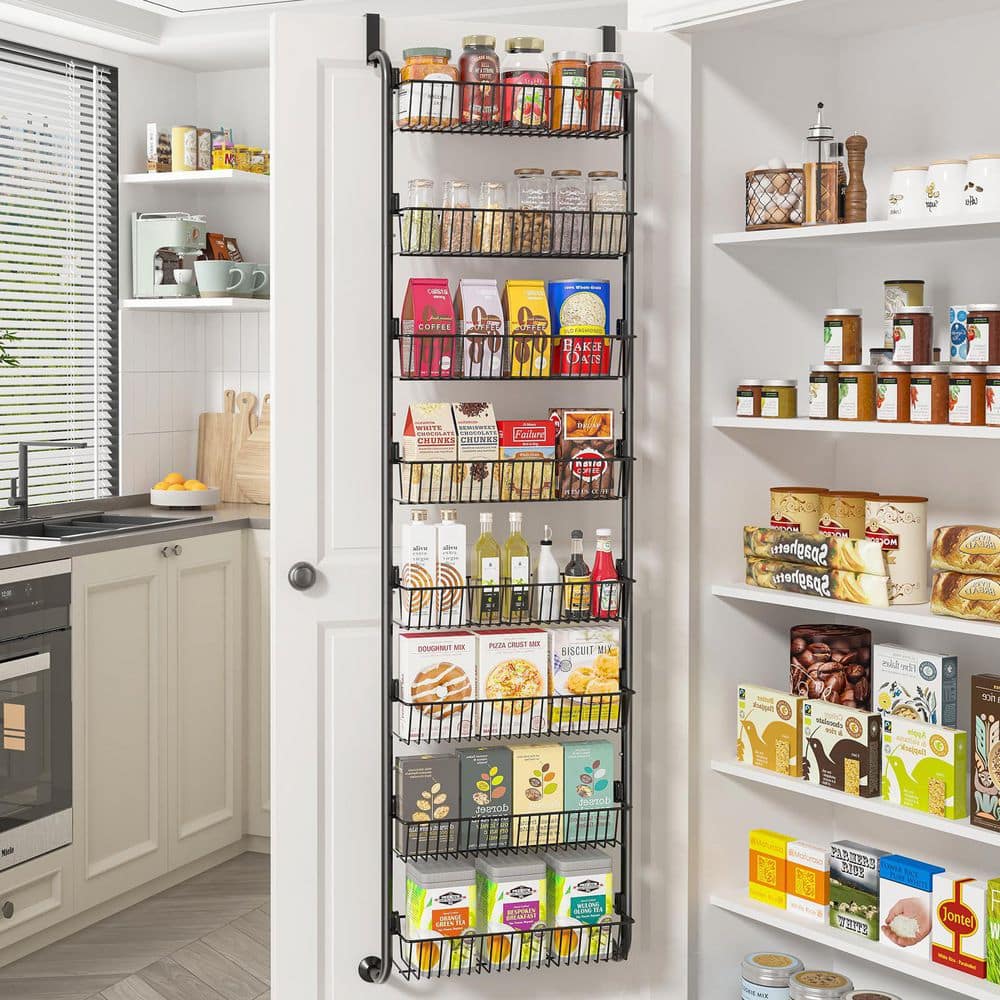 Wudkey 8-Shelf Black Over the Door Pantry Organizers and Storage