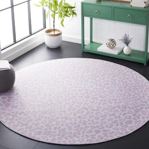 Faux Hide Ivory/Pink 6 ft. x 6 ft. Machine Washable Animal Print Round Area Rug