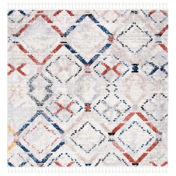 SAFAVIEH Morocco 7 ft. x 7 ft. Gray/Navy Distressed Geometric Square ...