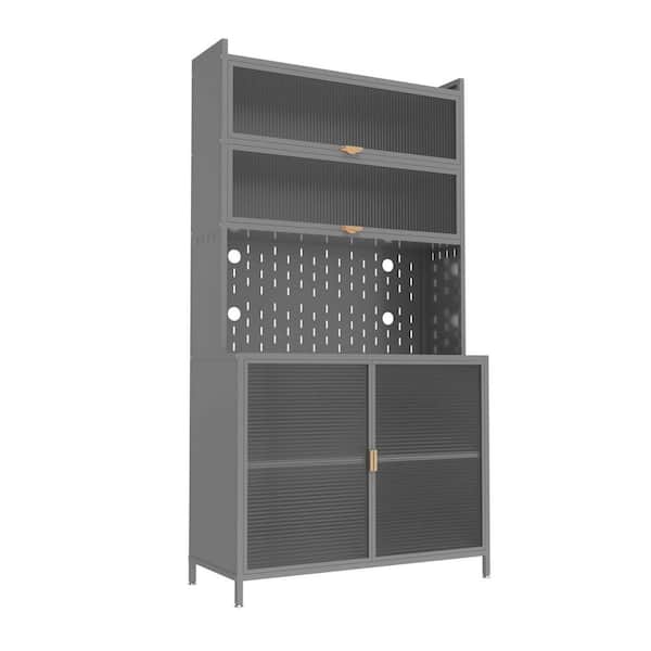 73 in. H Gray Steel Pantry Organizer Storage Cabinet with 6 Level Flip Door