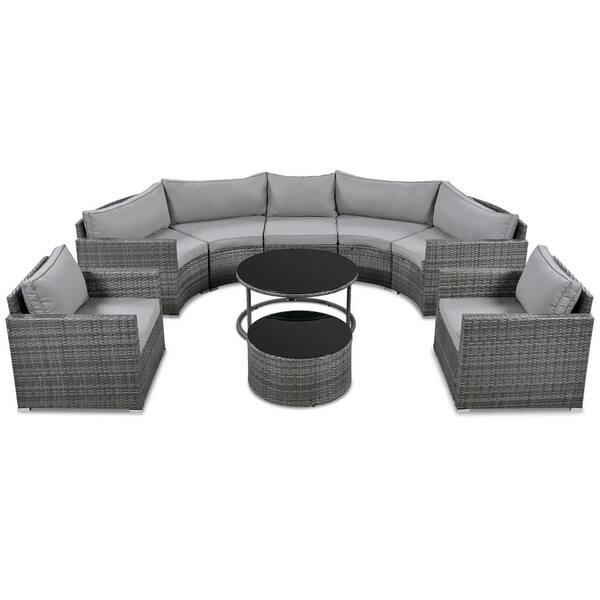Harper & Bright Designs Gray 9Piece HalfMoon Wicker Outdoor Sectional