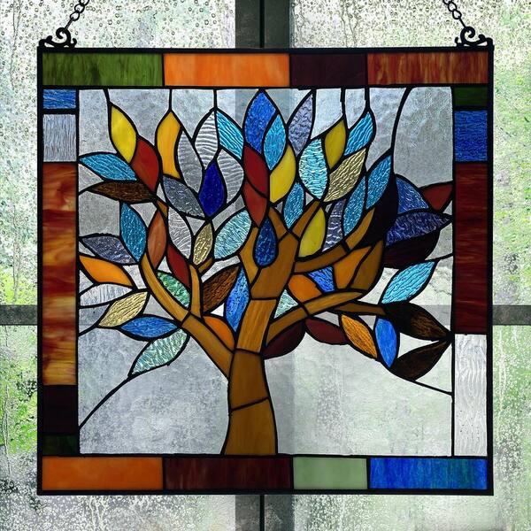 River of Goods Multi Stained Glass Fiery Hearts and Flowers Window Panel  15046 - The Home Depot