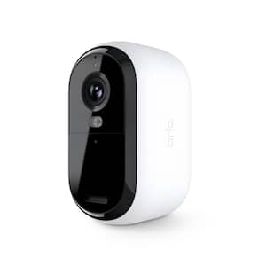 Essential Wireless Outdoor Home Security Camera 2K (2nd Gen) with Color Night Vision and Integrated Spotlight - White