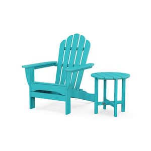 Monterey Bay 2-Piece Plastic Patio Conversation Set Adirondack Chair with Side Table in Aruba