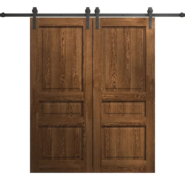 60 in. x 80 in. Cognac Oak Solid Wood Double Barn Door Slab With Hardware