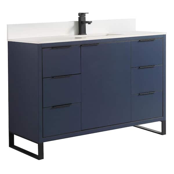 FINE FIXTURES Opulence 48 in. W x 18 in. D x 33.5 in. H Single Sink Bath Vanity in Navy Blue with White Top