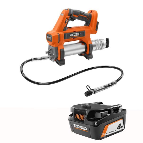 RIDGID 18V Cordless Grease Gun with 18V 4.0 Ah MAX Output Lithium-Ion Battery