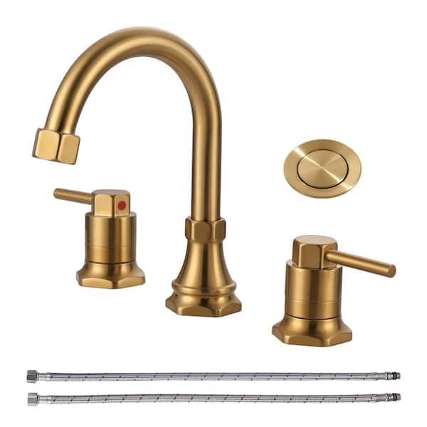 8 in. Widespread Double Handle Bathroom Faucet with Pop-up Drain Kit in Gold
