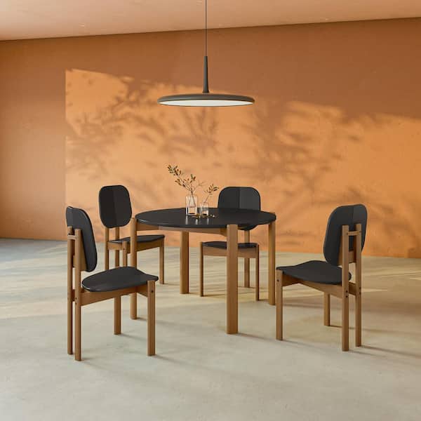 Manhattan Comfort Gales 5-Piece Mid-Century Modern Round Matte Black MDF Wood Top Dining Room Set Seats 4