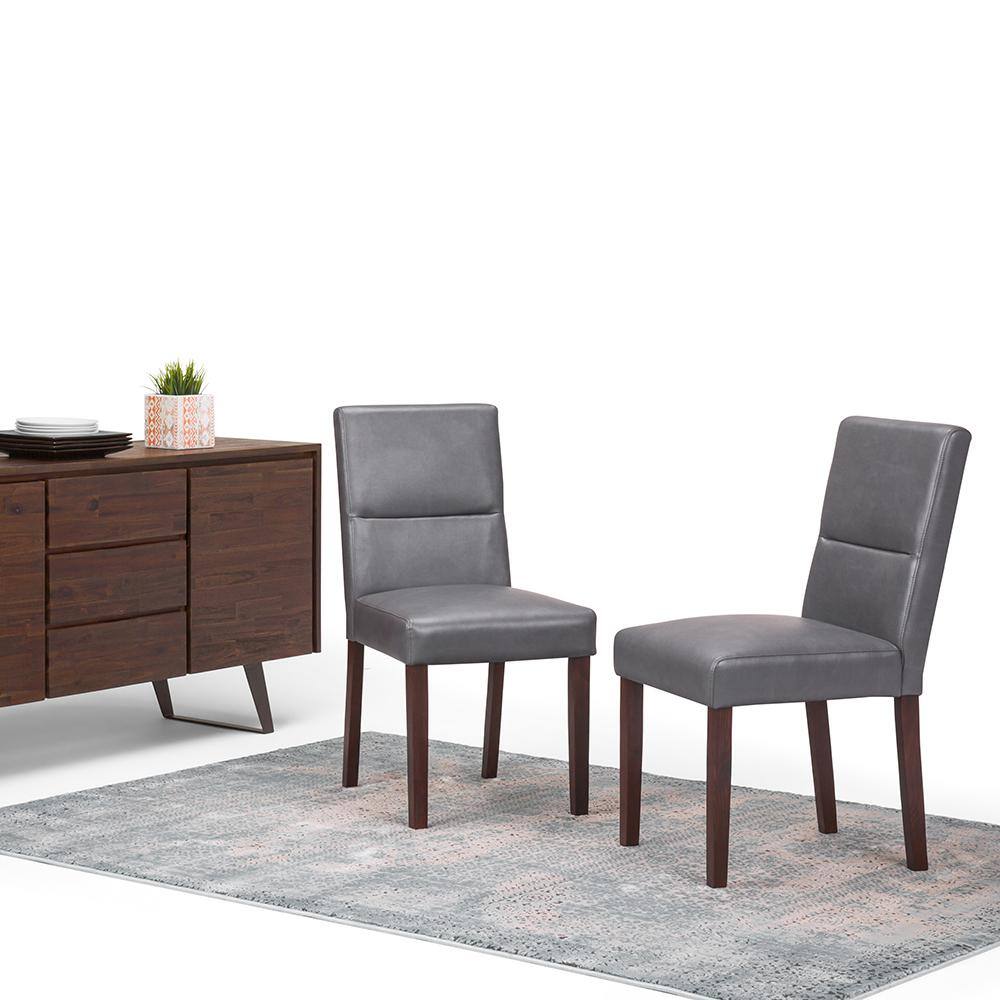 Stone Gray Faux Leather Parsons Side Chair with Sleek Wood Legs