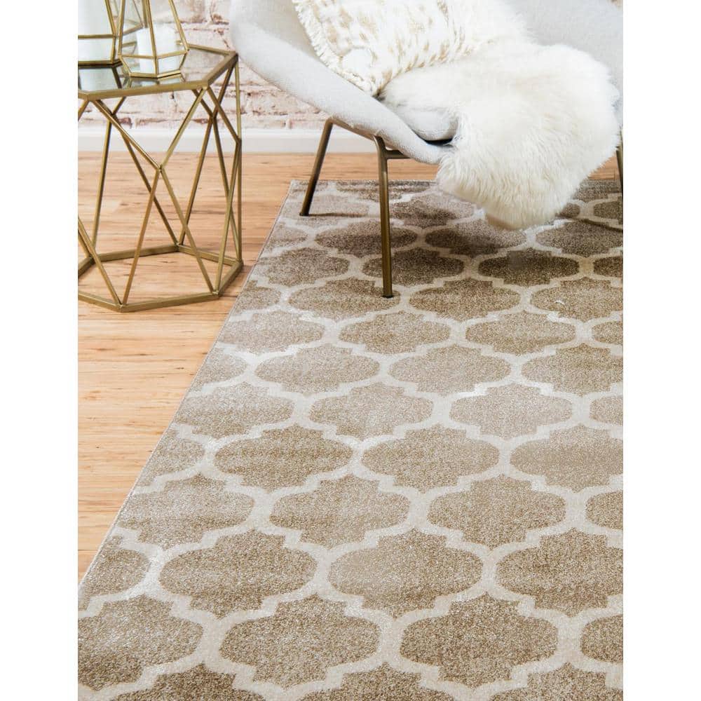 Reversible Lattice Light Brown Rectangular Synthetic Rug 7x10