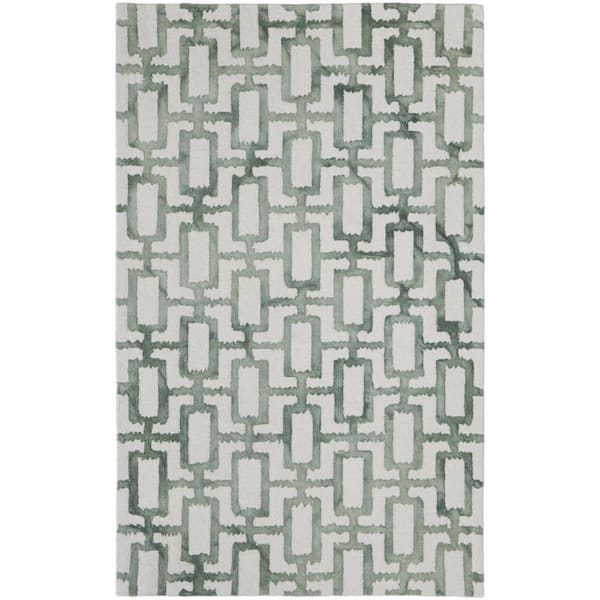 8 ft. x 11 ft. Green and Ivory Geometric Area Rug