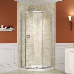 Solo 33 in. x 33 in. x 74-3/4 in. Frameless Sliding Shower Enclosure in Chrome with Quarter Round Shower Base
