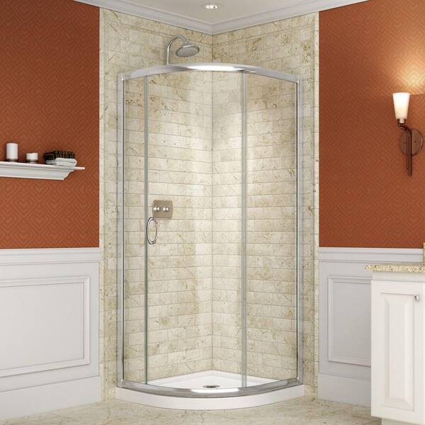 DreamLine Solo 33 in. x 33 in. x 74-3/4 in. Frameless Sliding Shower Enclosure in Chrome with Quarter Round Shower Base