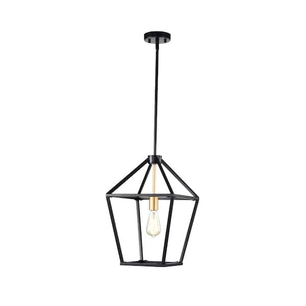 1-Light Black Iron Ceiling Lamp Chandelier Pendant with Geometric Cage