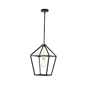 1-Light Black Iron Ceiling Lamp Chandelier Pendant with Geometric Cage
