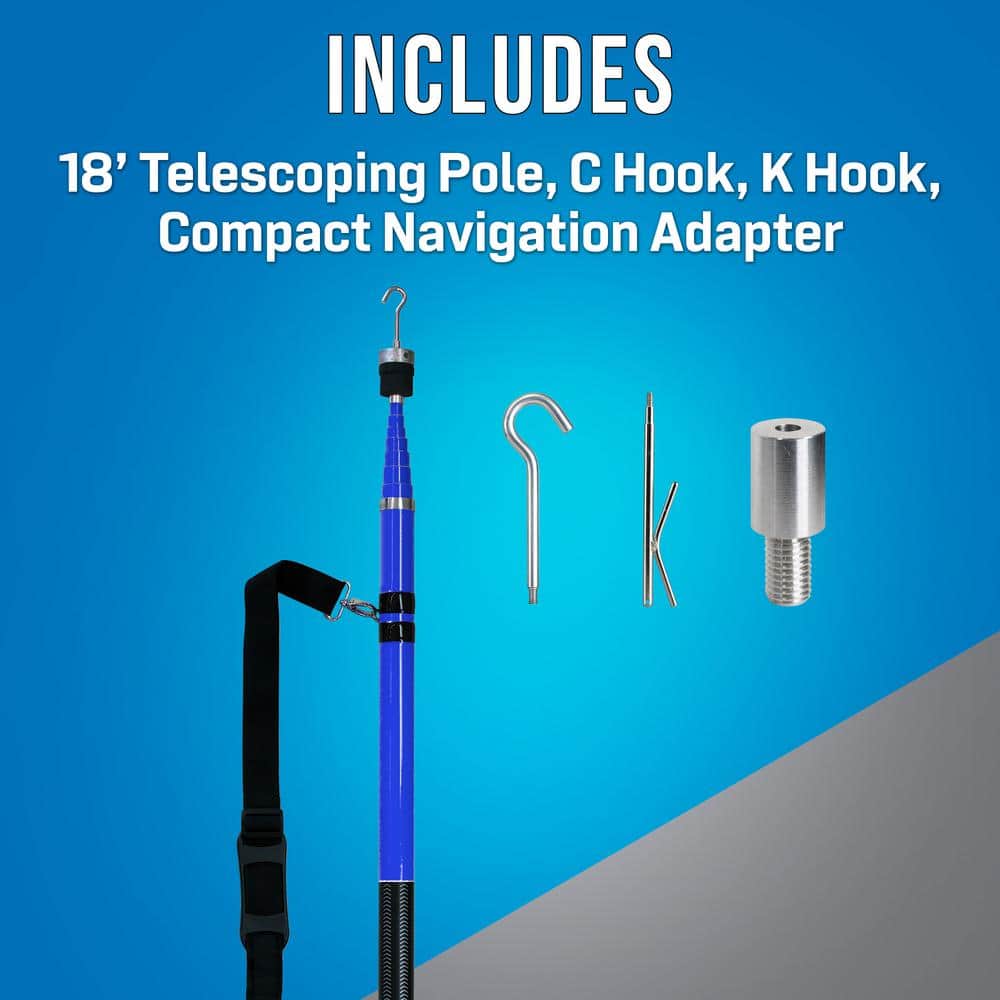 18 ft Blue Fiberglass Telescoping Extension Pole with Hooks