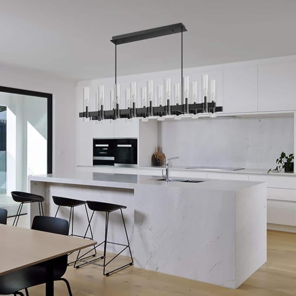 12-Light Black Chandelier Linear with Clear Glass Shade, Hanging Light Fixture Over Table (No Bulbs) price history on PriceWatchPro