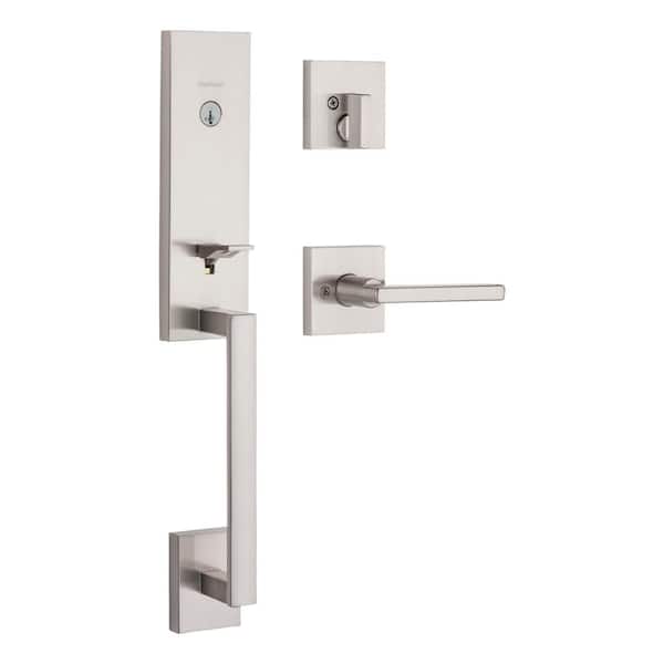 Vancouver Satin Nickel Single Cylinder Handle Set with Halifax Entry Door Handle Set Combo Pack
