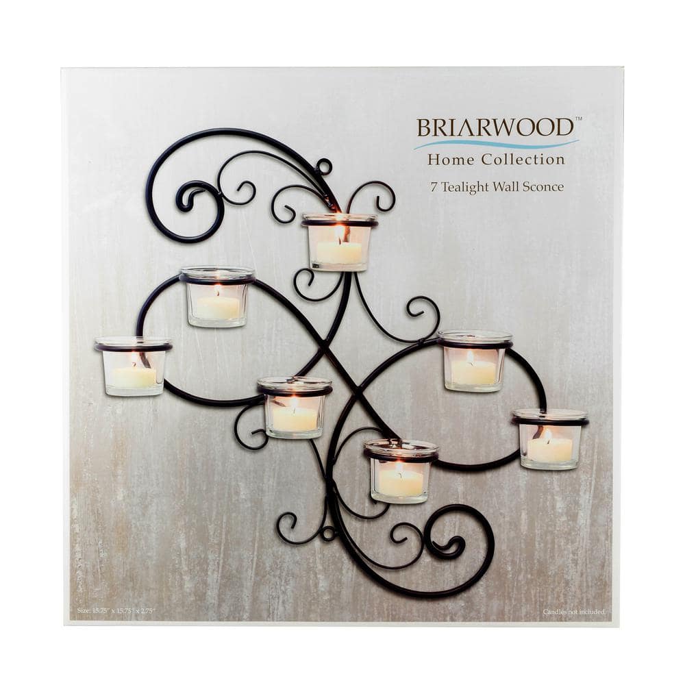 Elegant Ivy Swirl Black Metal and Glass Tealight Wall Sconce