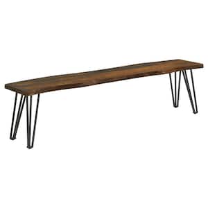 Neve Sheesham Grey and Gunmetal Live-edge Dining Bench with Hairpin Legs 70 in.