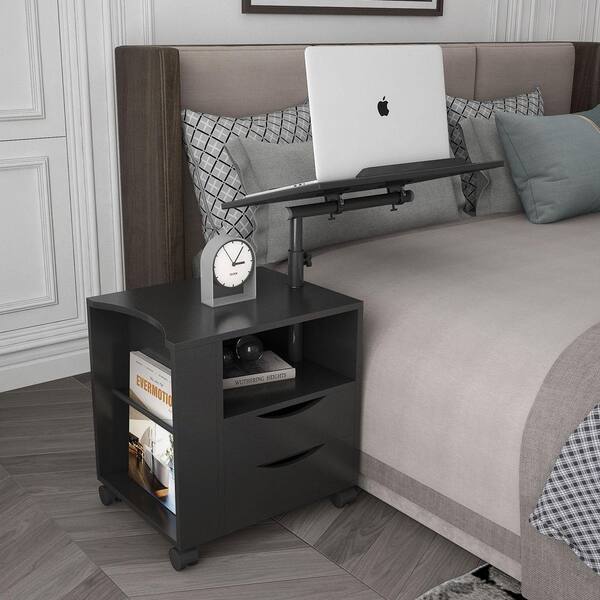 black nightstand with drawer and shelf