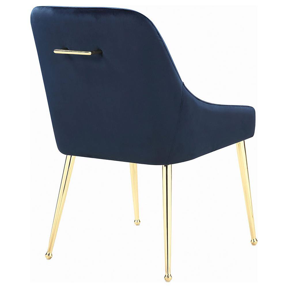 Dark Ink Blue Velvet Upholstered Side Chair with Brass Legs